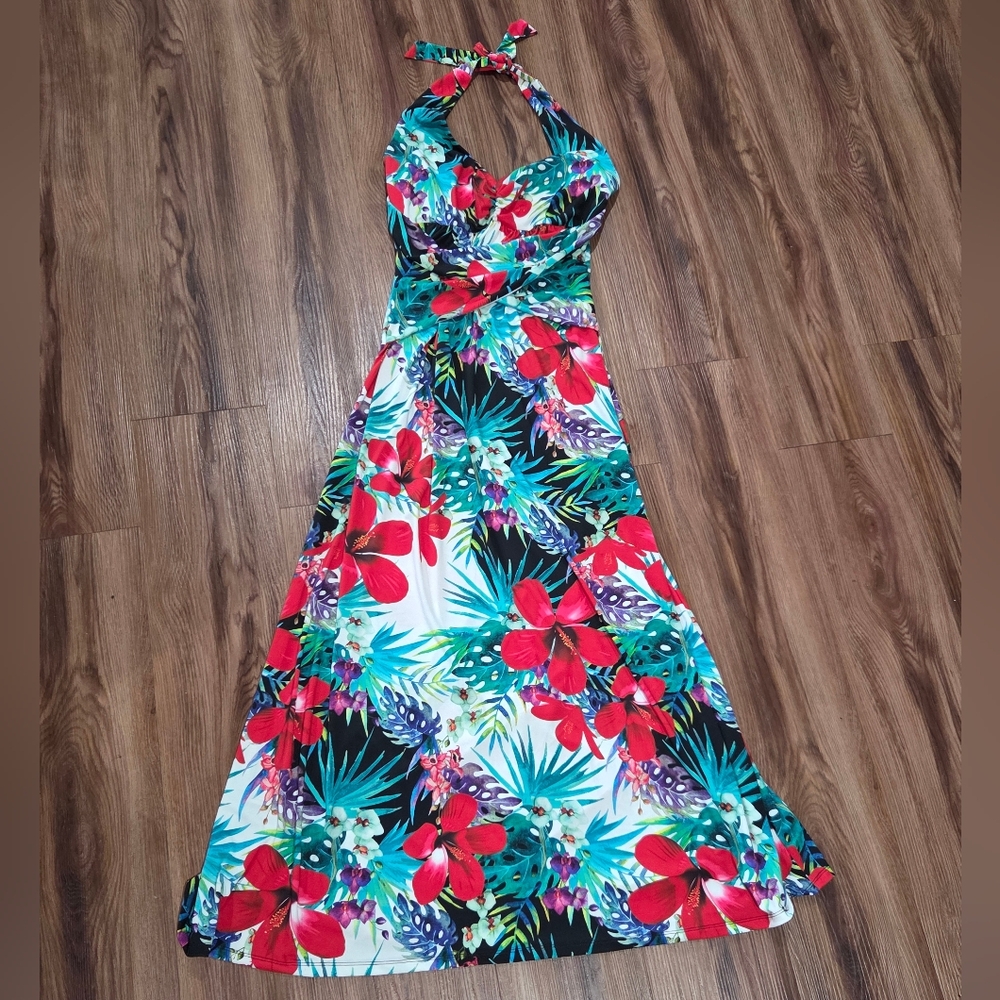 Boston Proper Tropical Floral Halter Floral Maxi Dress Size 4